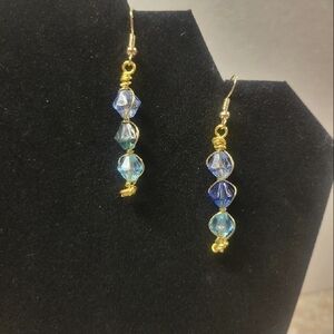 Hand Crafted Elegant Gold and Blue Crystal Beaded Earrings